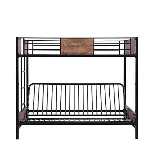 HomeLoft Basics Twin-Over-Futon Bunk Bed, Metal Futon Bunk Bed Frame with Guardrails and Ladder(Black)