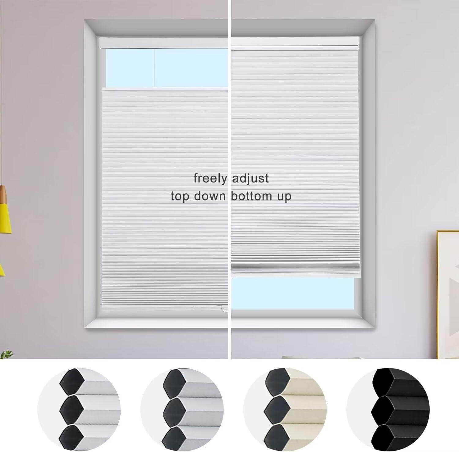 MYshade MYshade Custom Top Down Bottom Up Cellular Shades Blackout Up Down Window Blind Cordless Cellular Blinds & Shades Easy to Install 20" W x 56" H White