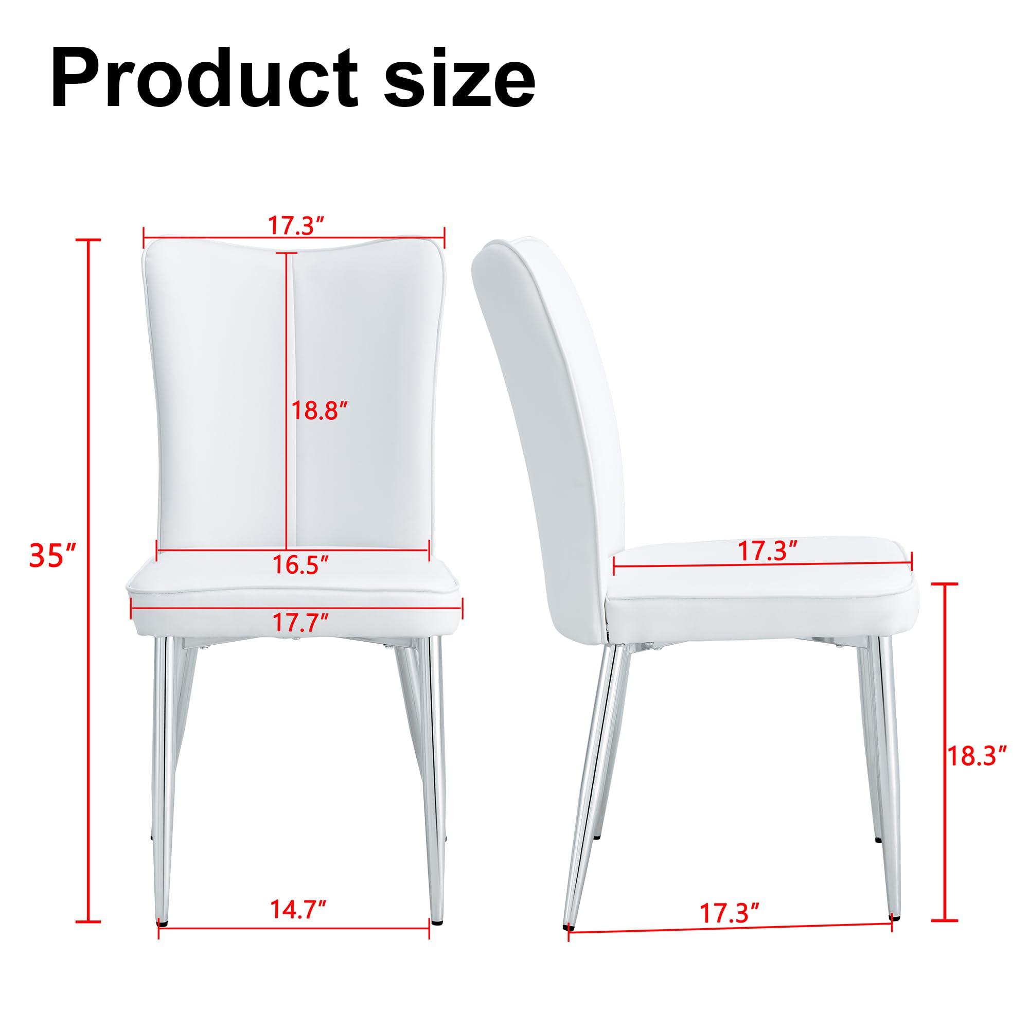 TOWIBURO White Dining Chairs Set of 4,Kitchen Dining Room Chairs with Faux Leather Padded Seat High Back with Silver Metal Legs,Mid-Century Accent Side Chair for Living Dining Room (White&Silver-A, Set of 4)