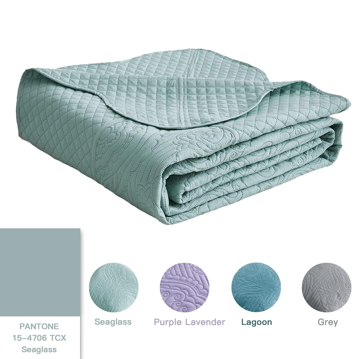 HZ & HY HZ & HY Oversized King Bedspread 138x122 Extra Wide, Ultrasonic Coverlet Bedding Set, Lightweight Thin Comforter, Reversible, 5 Piece, 100% Microfiber, California/Alaskan King, Seaglass