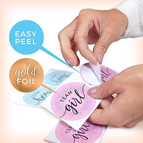 Willa Flare 2.25 Gender Reveal Stickers for Party Invitations and Voting Games (80 Count) - Team Boy and Team Girl Labels with Gold Foil for Reveal Parties and Baby Showers | Easy to Peel and Stick (Circle)