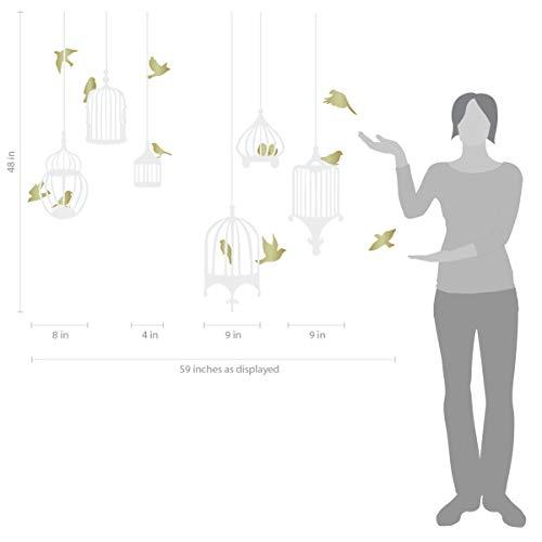 The Decal Guru 6 Birdcages and 12 Birds Vinyl Wall Decals DIY Removable Room Decor Sticker Art for Home Design (Gold & White, 48x58 inches)