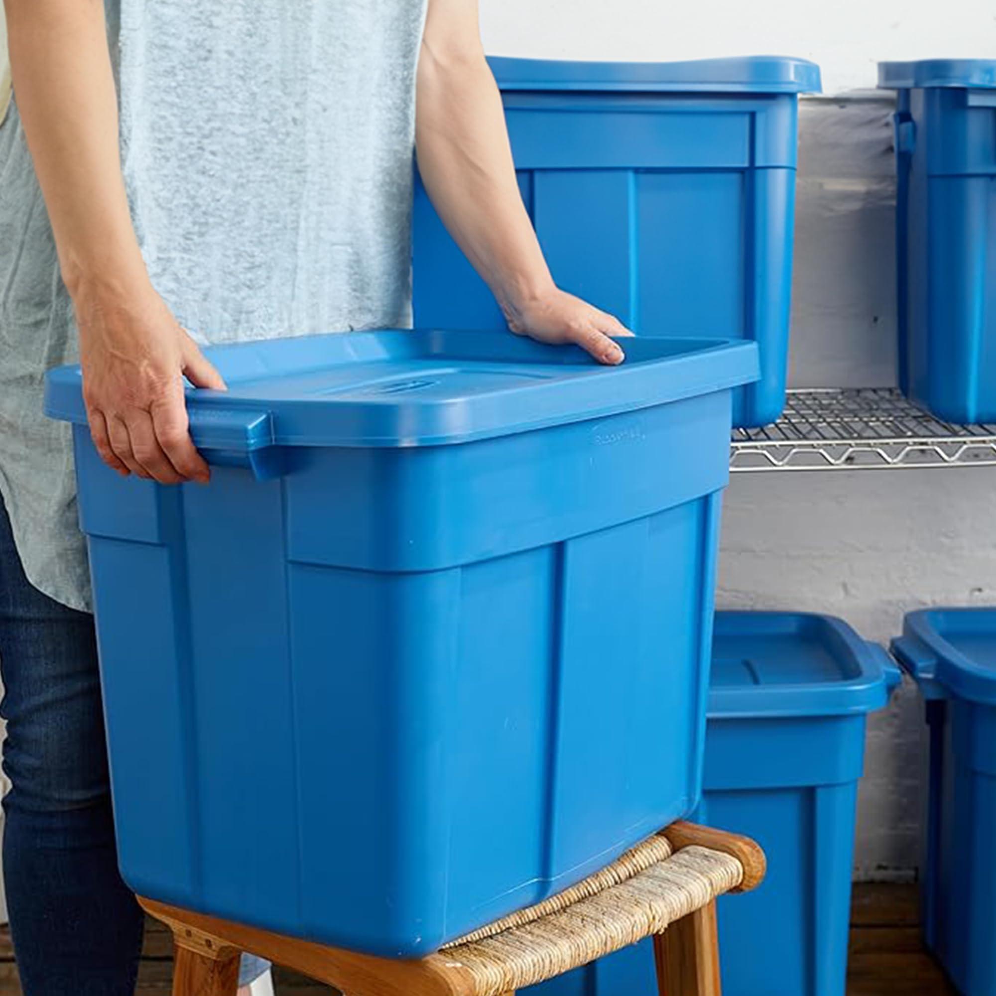 Rubbermaid Rubbermaid Roughneck Tote 18 Gal, 6 Pack, Made in USA, Herirage Blue, Rugged Plastic Stackable Storage Bins with Lids and Handles