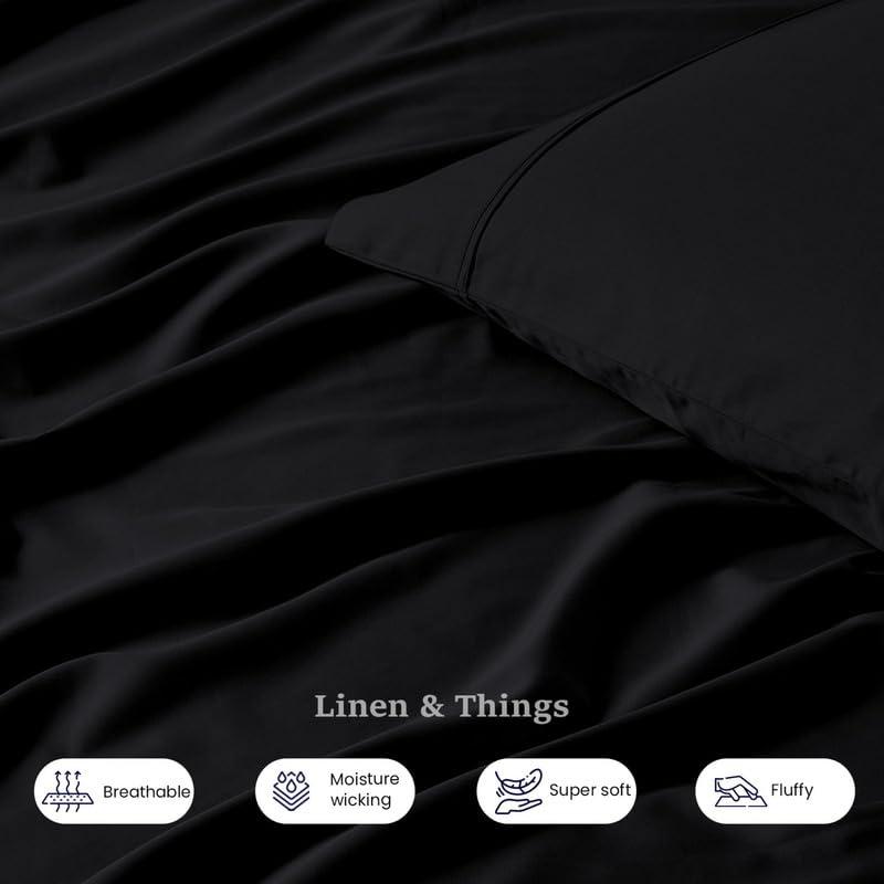 SmartSF Split Top California King Bed Sheet Set with 32" Split from The Split Head - 800TC Split Head Flex Top 15" Deep Pocket (Black Solid, Top Split Cal-King)