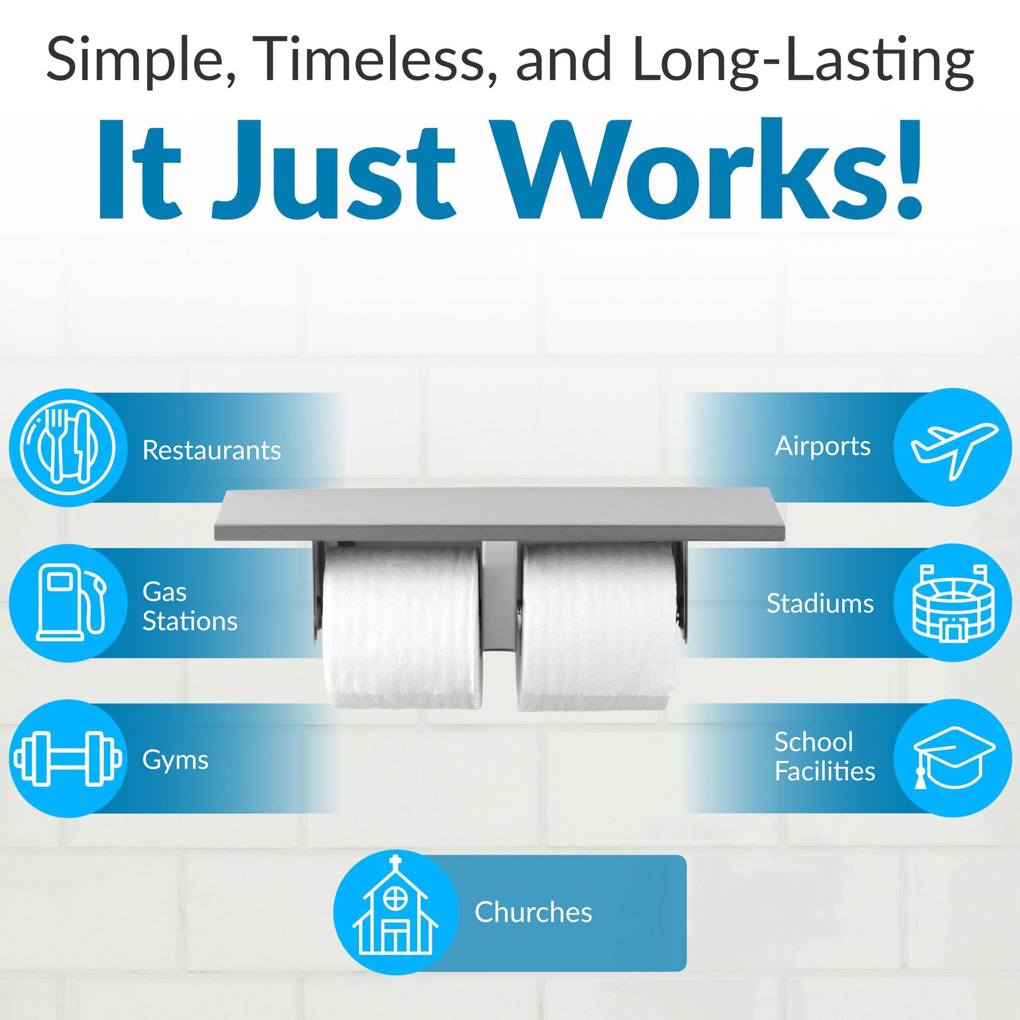 Bobrick Bobrick Toilet Tissue Dispenser with Utility Shelf, Surface-Mounted, Satin-Finish Stainless Steel, Holds Two Standard Rolls, Dual Roll Capacity, Ideal for Commercial Restrooms (Model B-2840)