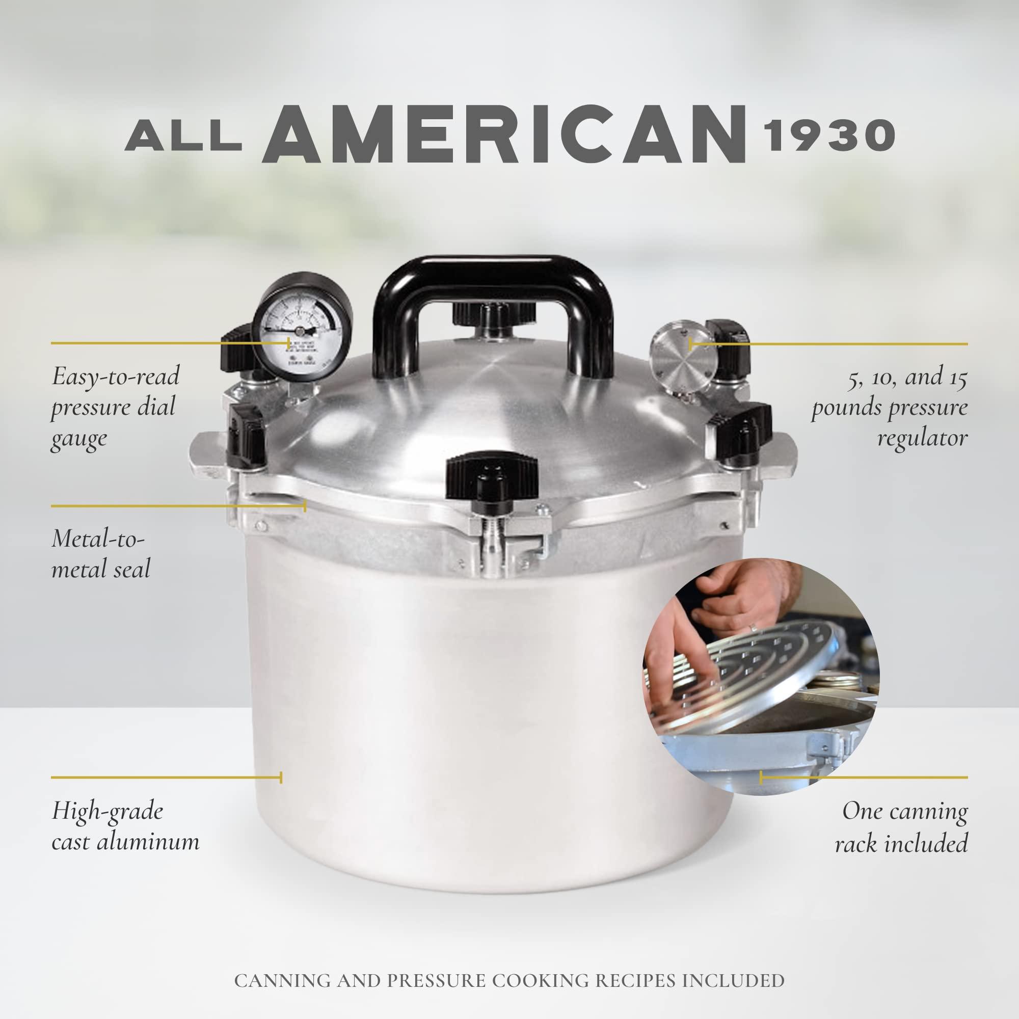All American All American 1930 - 10.5qt Pressure Cooker/Canner (The 910) - Exclusive Metal-to-Metal Sealing System - Easy to Open & Close - Suitable for Gas, Electric, or Flat Top Stoves - Made in the USA
