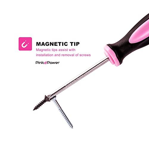 Pink Power Pink Power Magnetic Screwdriver Set - 6 Piece Phillips Head and Flat Head Hand Pink Tool Set for Women & Ladies - Insulated Screwdriver Kit with Magnetic Tip - Screw Drivers Set
