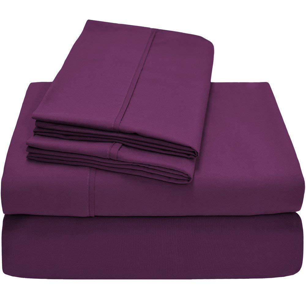 COTTONWALAS COTTONWALAS Heavy Egyptian Cotton at Affordable Price Emperor Size 4-PCs Sheets Set (1 Fitted, 1 Flat, 2 Pillowcase) Fits 21-24\" Pockets Depth, True 1500-TC Bed Sheets (Solid, Purple)