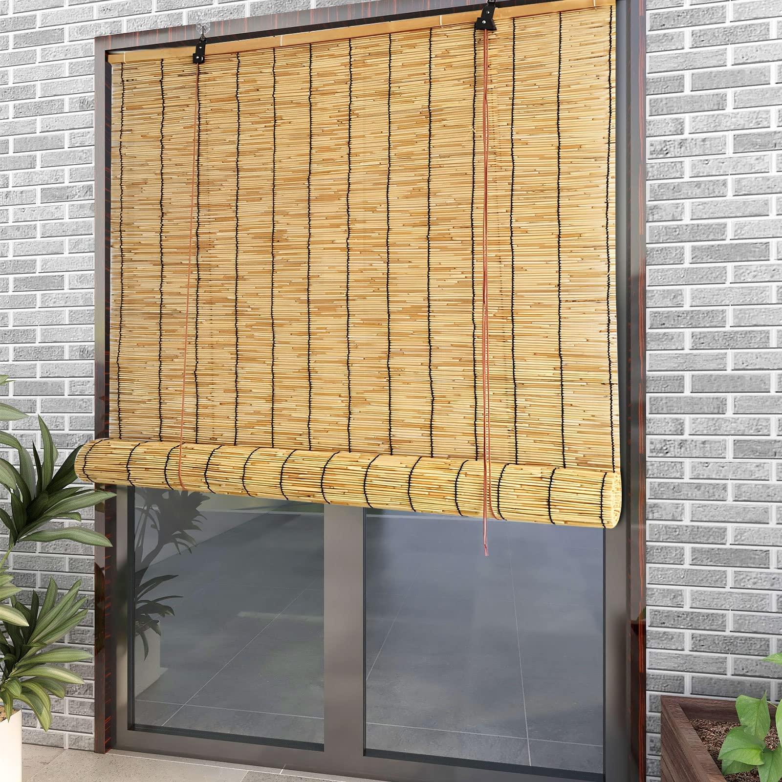 NURBAL Bamboo Blinds for Outdoor Patio, Retro Bamboo Shades, Blind Light Filtering Roller Shades, Natural Reed Roll Up Window Blind for Outdoor Indoor, Anti-UV, Window Dressing W54xH84(Inch) B