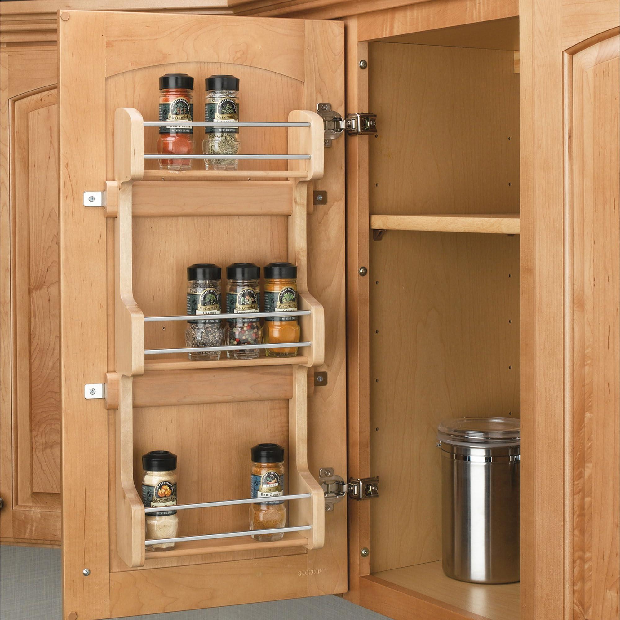 Rev-A-Shelf Rev-A-Shelf 15\" 3 Tiered Pull Out Shelf Organizer for Kitchen Cabinets, Pantry Storage Spice Seasoning Rack, Door/Wall Mounted, Maple Wood, 4SR-15