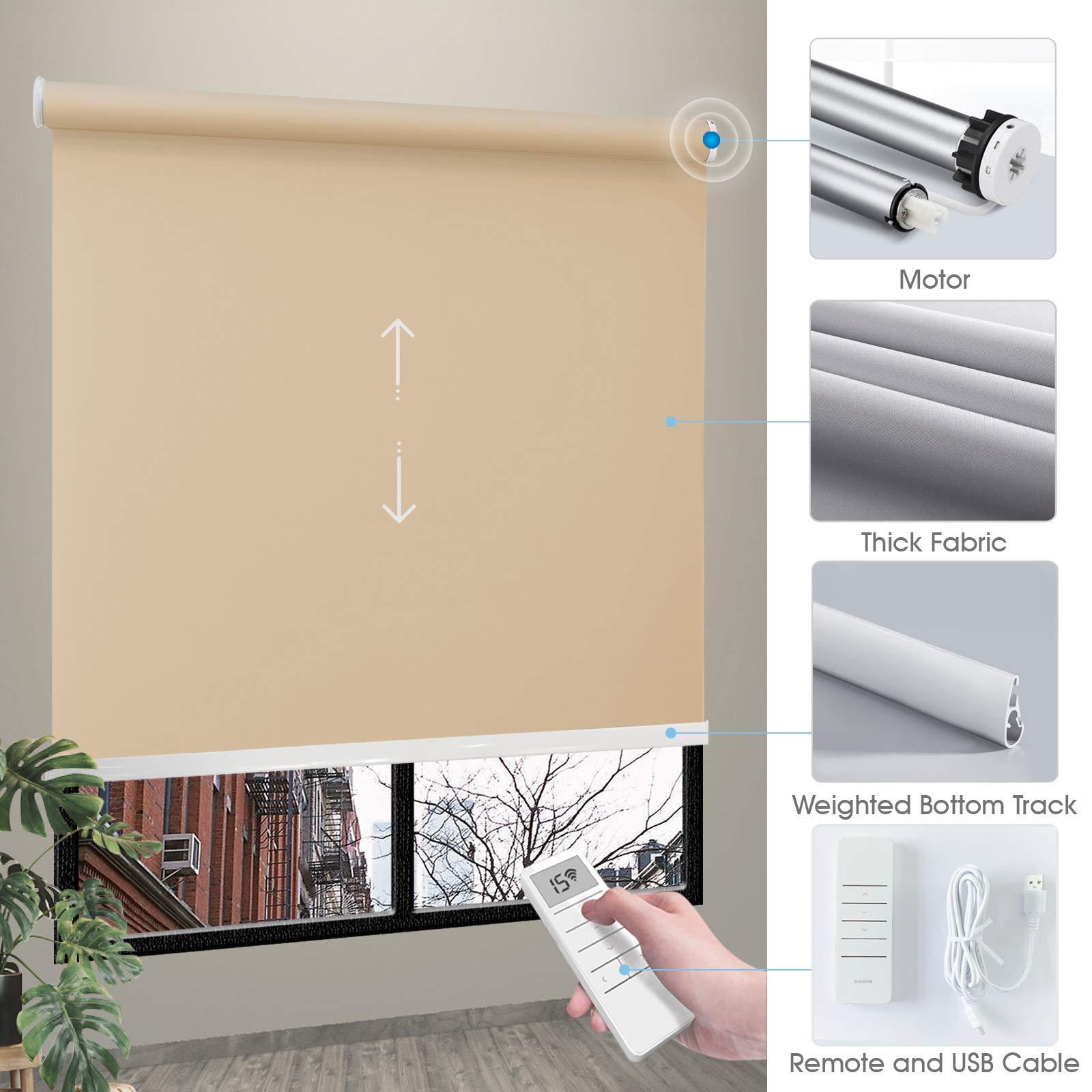 SUAKY SUAKY Motorized Blackout Window Shades, Stone Window Blinds with Valance, Energy Saving UV Protection Elegant Sun Shades, Cordless Light Filtering Roller Shades for Windows, Doors, Kitchen