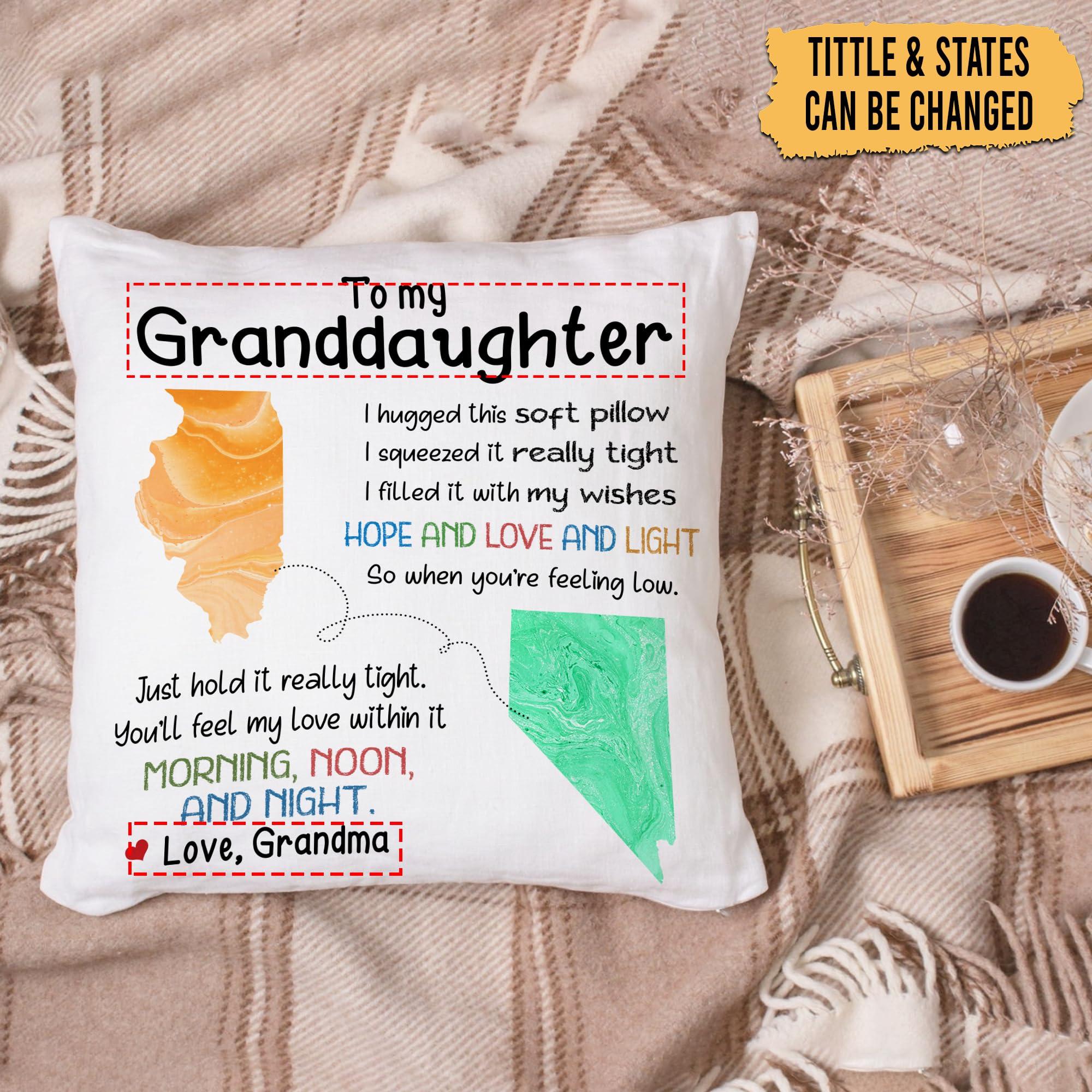 Hyturtle Hyturtle Personalized to My Granddaughter Pillow (Insert Included) Gifts from Grandma - Birthday for Granddaughter - State to State Custom Name Sofa Couch Cushion Home Decor Pillow