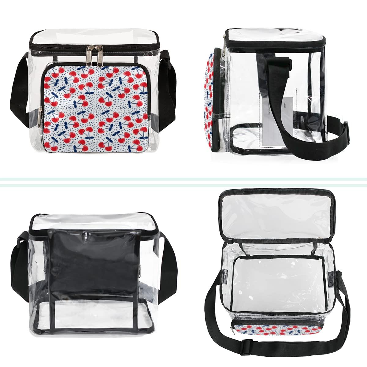 bisibuy bisibuy Cherry Print Clear Lunch Bag Stadium Approved PVC Plastic See Through Lunch box with Adjustable Strap for Sports Events Concerts Office