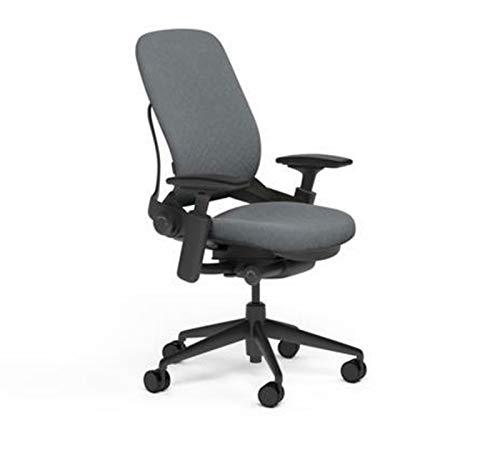 Steelcase Steelcase Leap Desk Task Chair in Buzz2 5F16 Grey Fabric - 4-Way Highly Adjustable Arms - Black Frame and Base - Standard Carpet Casters