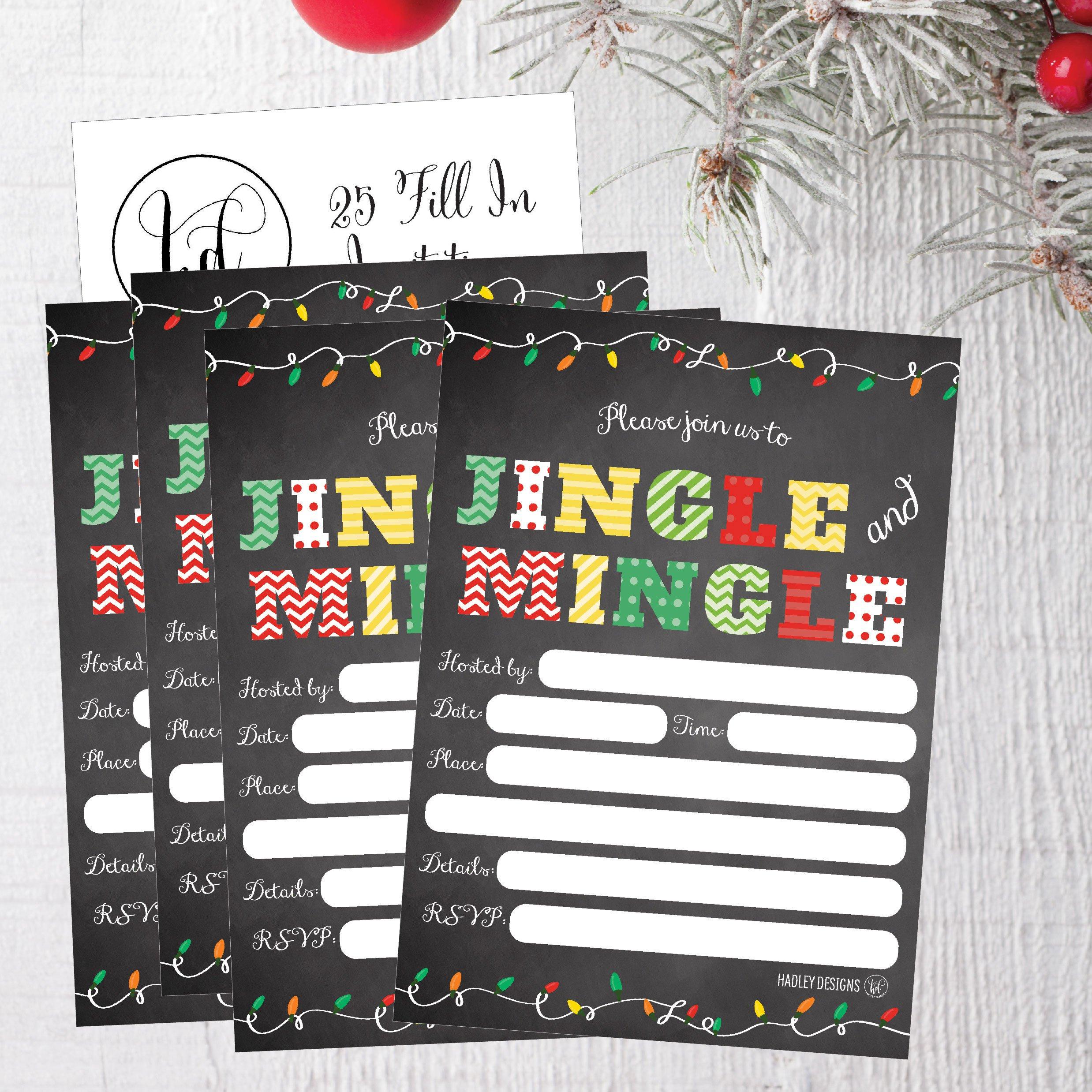 Hadley Designs 25 Christmas Lights Holiday Invitations, Chalk Winter New Years Xmas Dinner Party Invite, Adult Kids Birthday Festive Event Themed Cards, Red Green Grey Black Baby Bridal Shower Ideas Supplies