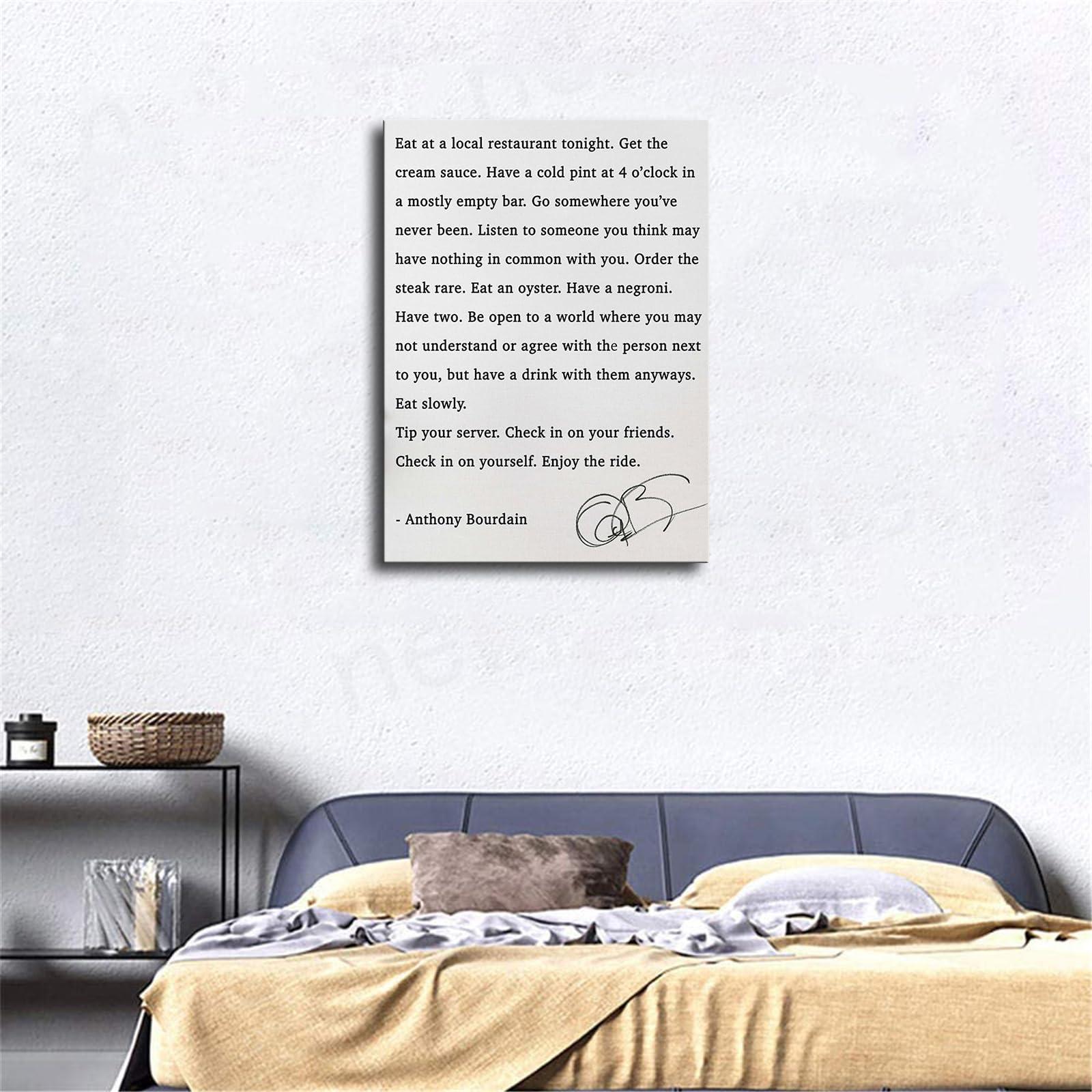 CukYi Anthony Bourdain Quote Print Poster - Eat at A Local Restaurant Tonight. Get The Cream Sauce Canvas Painting Posters And Prints Wall Art Pictures for Living Room Bedroom Decor (Framed,1624inch)