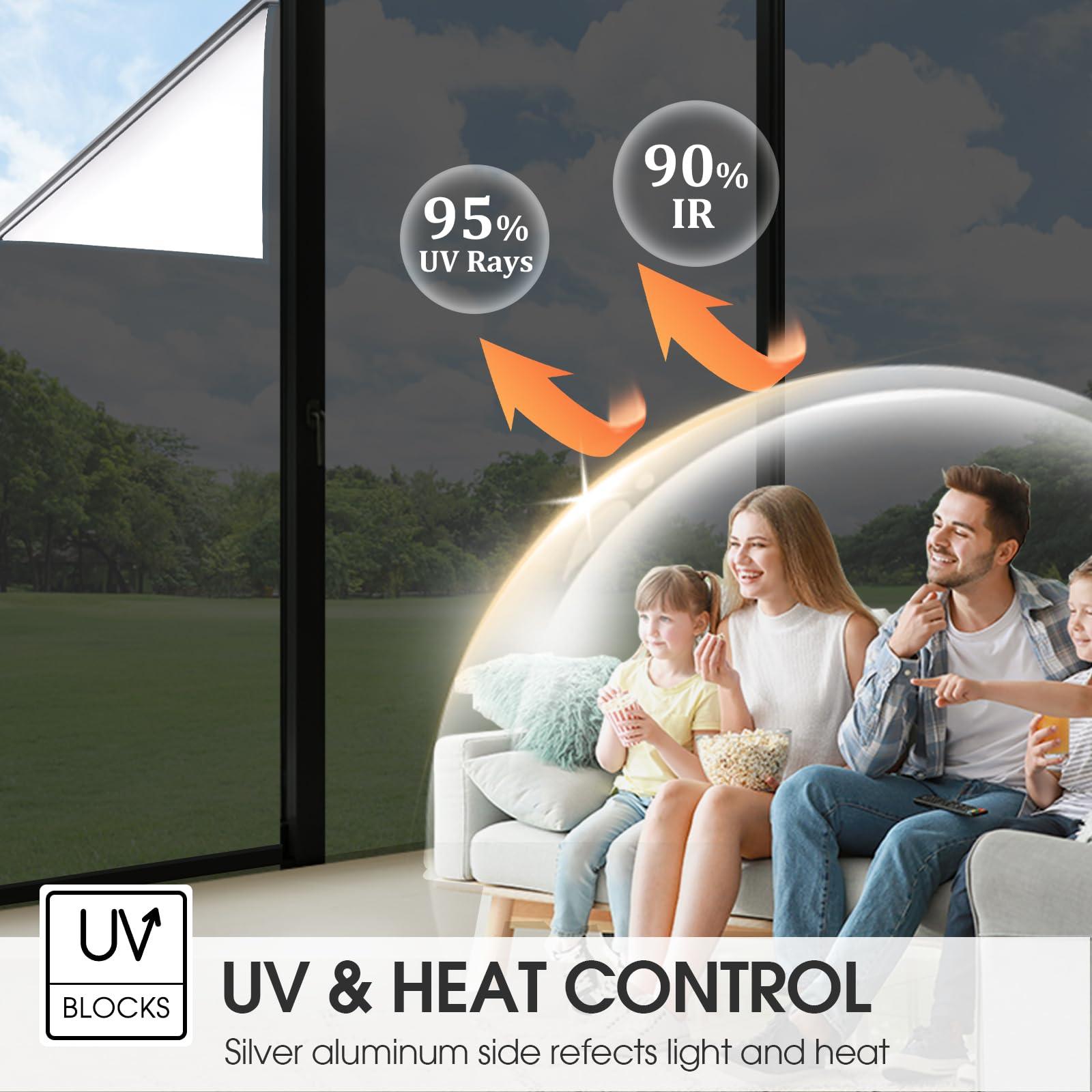 ColorfulHall ColorfulHall Window Film Privacy One Way Window Tint for Home Reflective See Out not in Light Heat Blocking for Doors and Windows(Black 35.4X78.7)