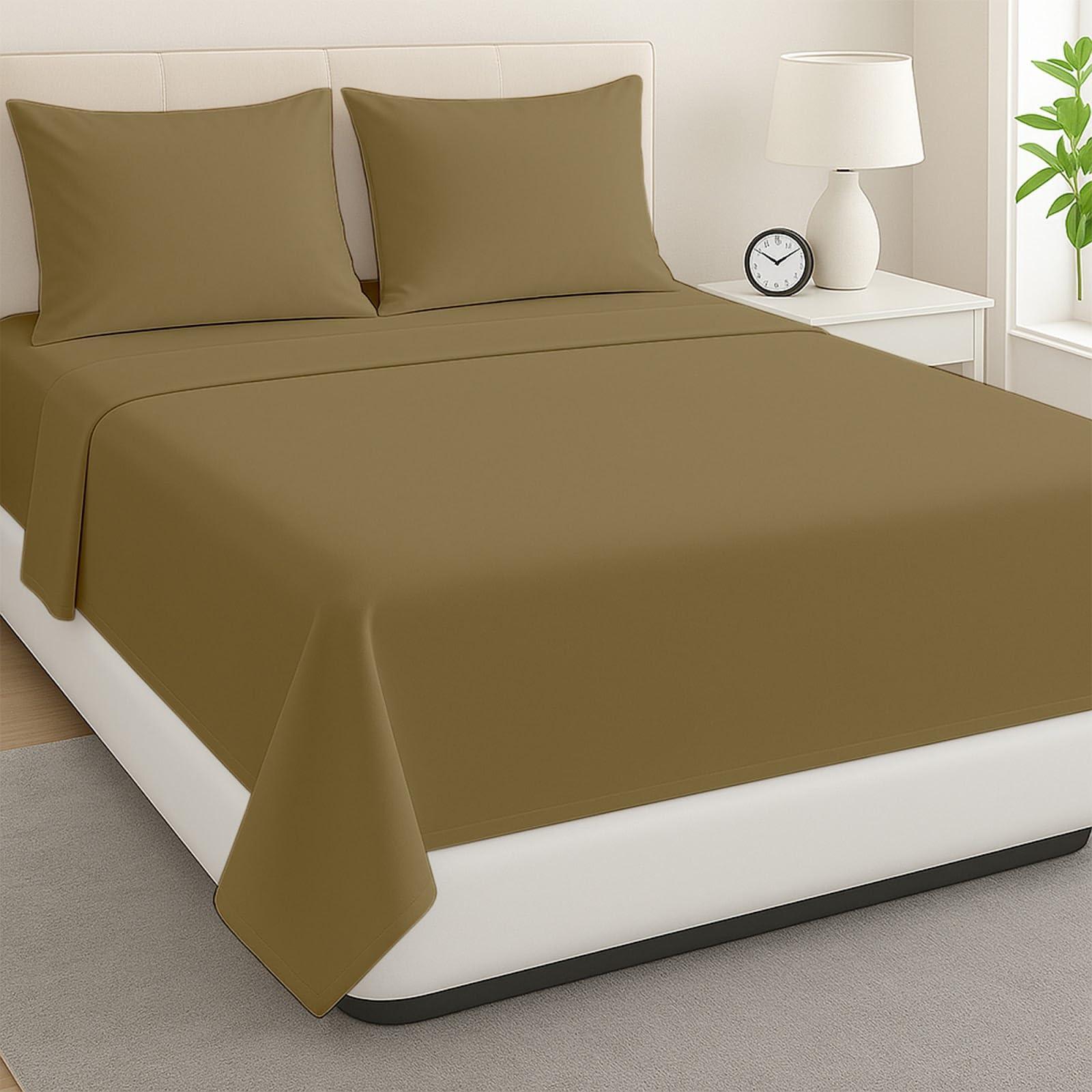 ARlinen Waterbed Sheets Queen Size 600 Thread Count 100% Cotton 21 Inches -Deep Pockets- Attached Waterbed Sheet Set- 4 Piece - Hotel Luxury Bed - Extra Soft -Taupe Solid Bed Sheets -Queen Waterbed Sheet