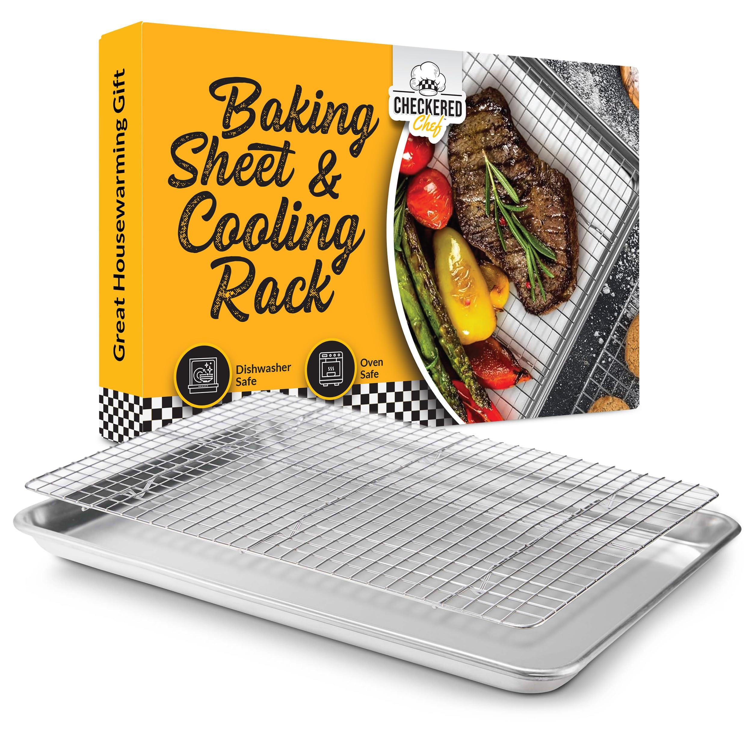 Checkered Chef Checkered Chef Baking Sheet Pan and Cooling Rack - Half Sheet, 18\" x 13\" Aluminum Cookie Sheets and Stainless Steel Wire Rack for Baking
