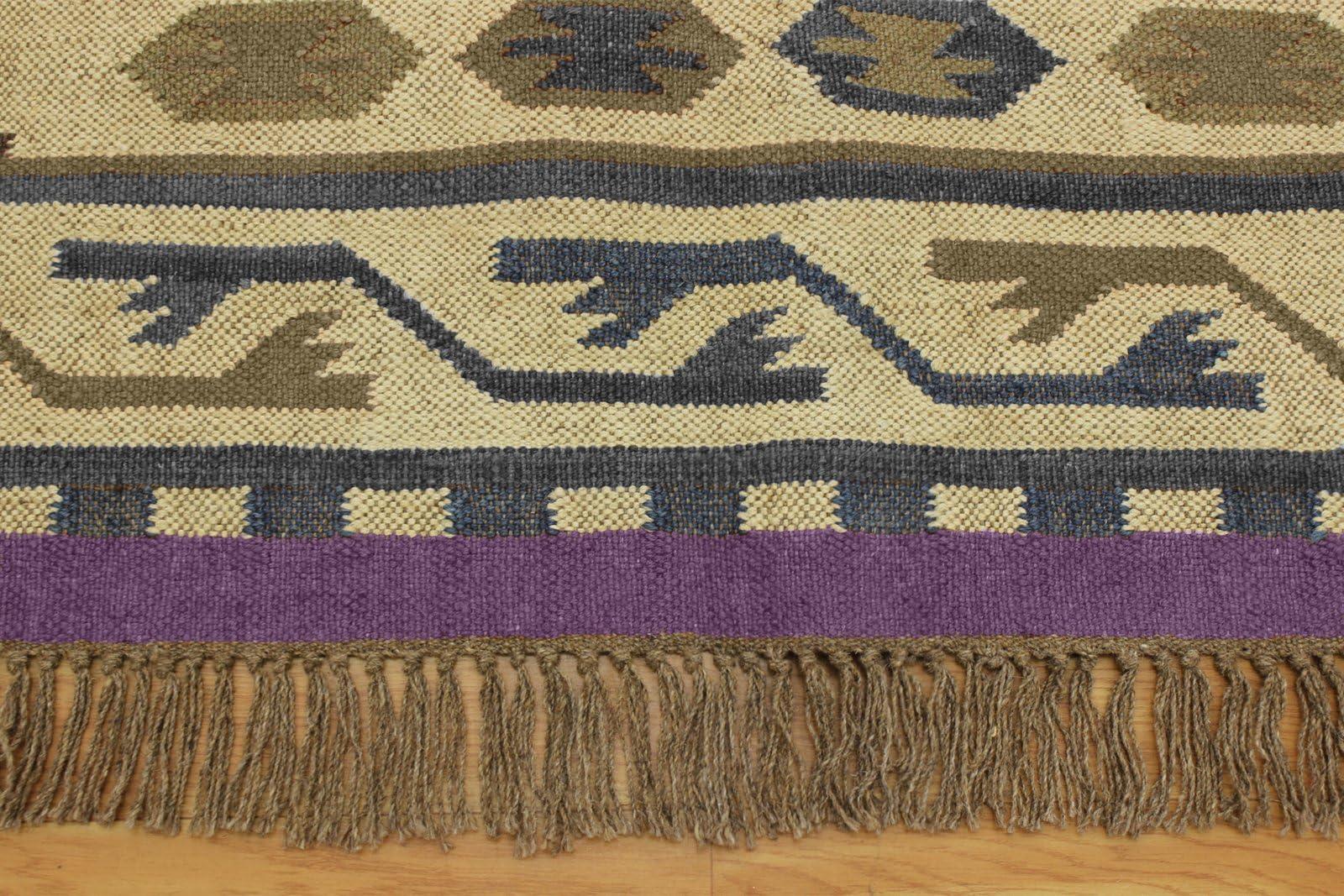 CASAVANI CASAVANI Kilim Rug 7x7' Square Large Area Rug - Hand Woven Wool Jute Rug Grayish Brown & Gray Flatweave Rug for Indoor/Outdoor Use Ideal High Traffic Area Bedroom Kitchen Dining Room