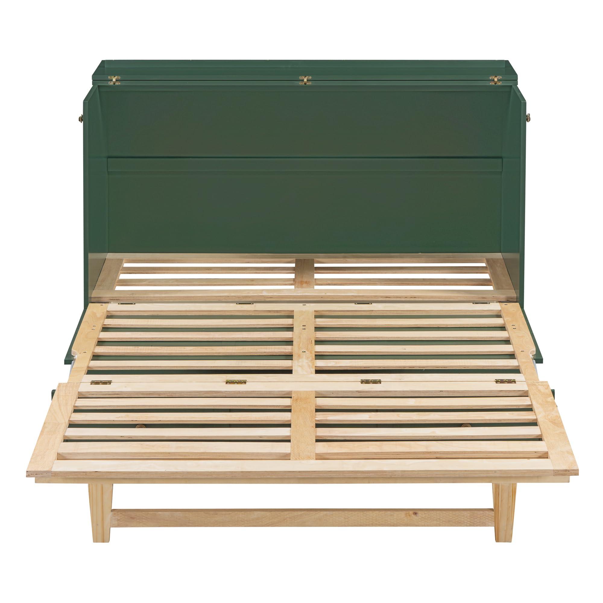 Tdewlye Tdewlye Stylish Versatility Queen Size Murphy Bed, Murphy Cabinet Bed with Large Drawer, Can Be Foldable, Space Saving, Wooden Low Bedframe for Bedroom, Apartment (Green-rr)