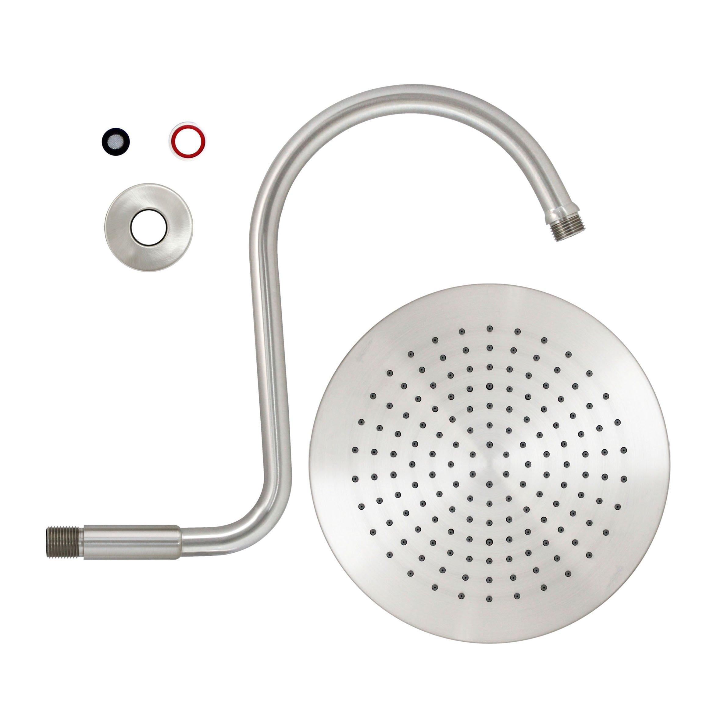 MODONA MODONA 10” Rain Shower Head and “S” Long Shower Arm with Flange – Satin Nickel - 5 Year Warrantee