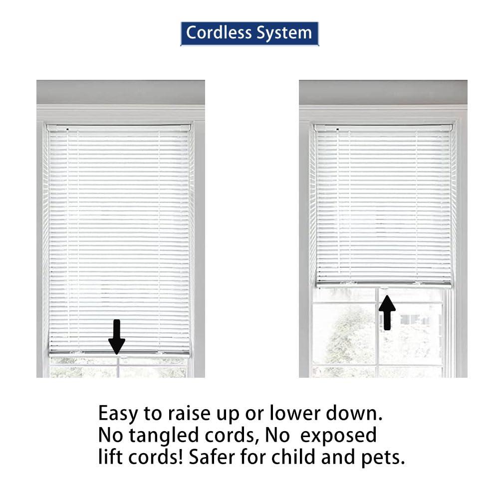 Amingrui Horizontal Window Blinds -No Drill Cordless, Light Filtering 1'' Shades for Windows, Easy-Install White Aluminum Blinds. Good for Kitchen, Bathroom, Bedroom-52 1/2"W x 70"H,Custom Size (Wide 12"~60")