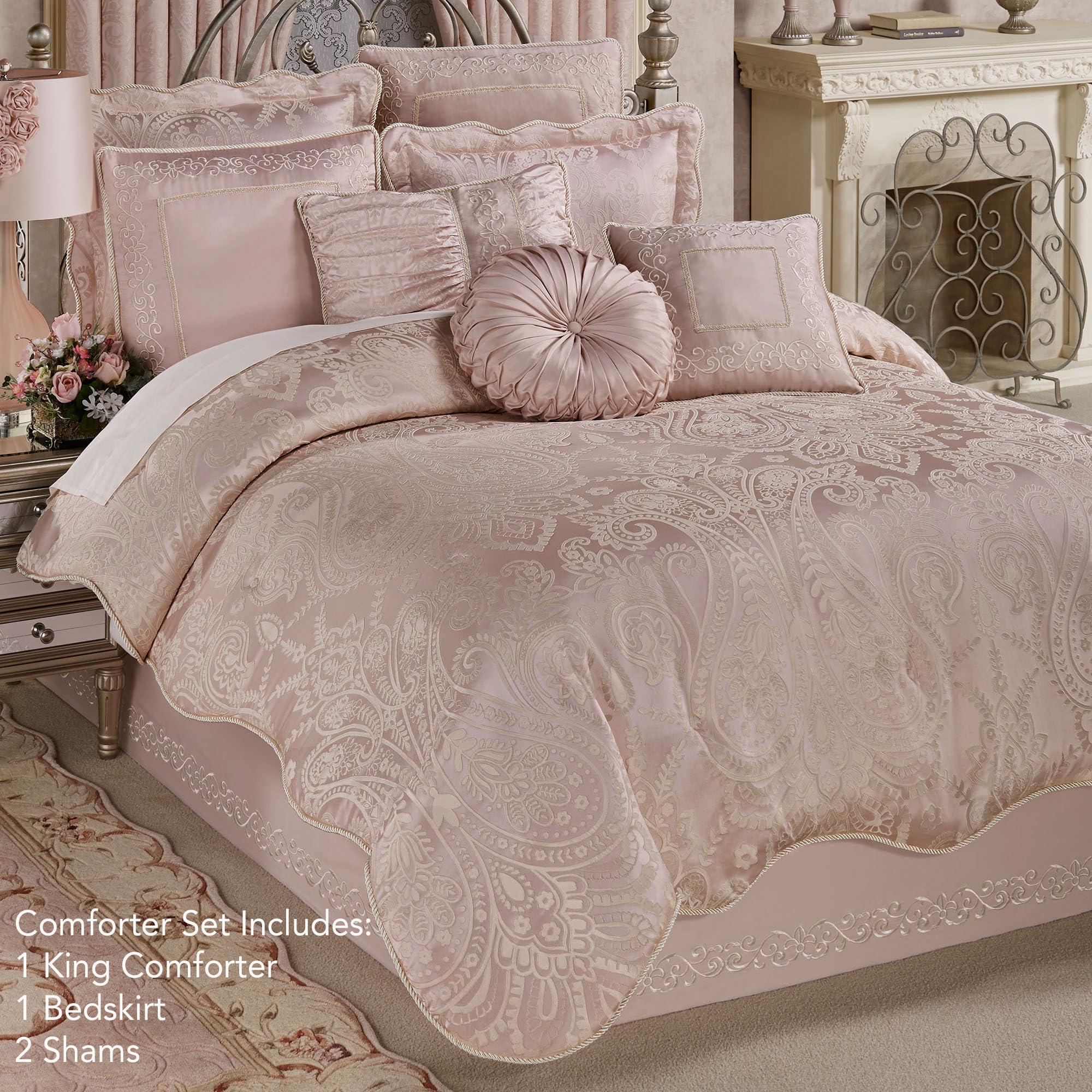 Touch of Class Touch of Class Romantic Princess Blush Oversized Jacquard Woven Scrollwork Comforter Set King