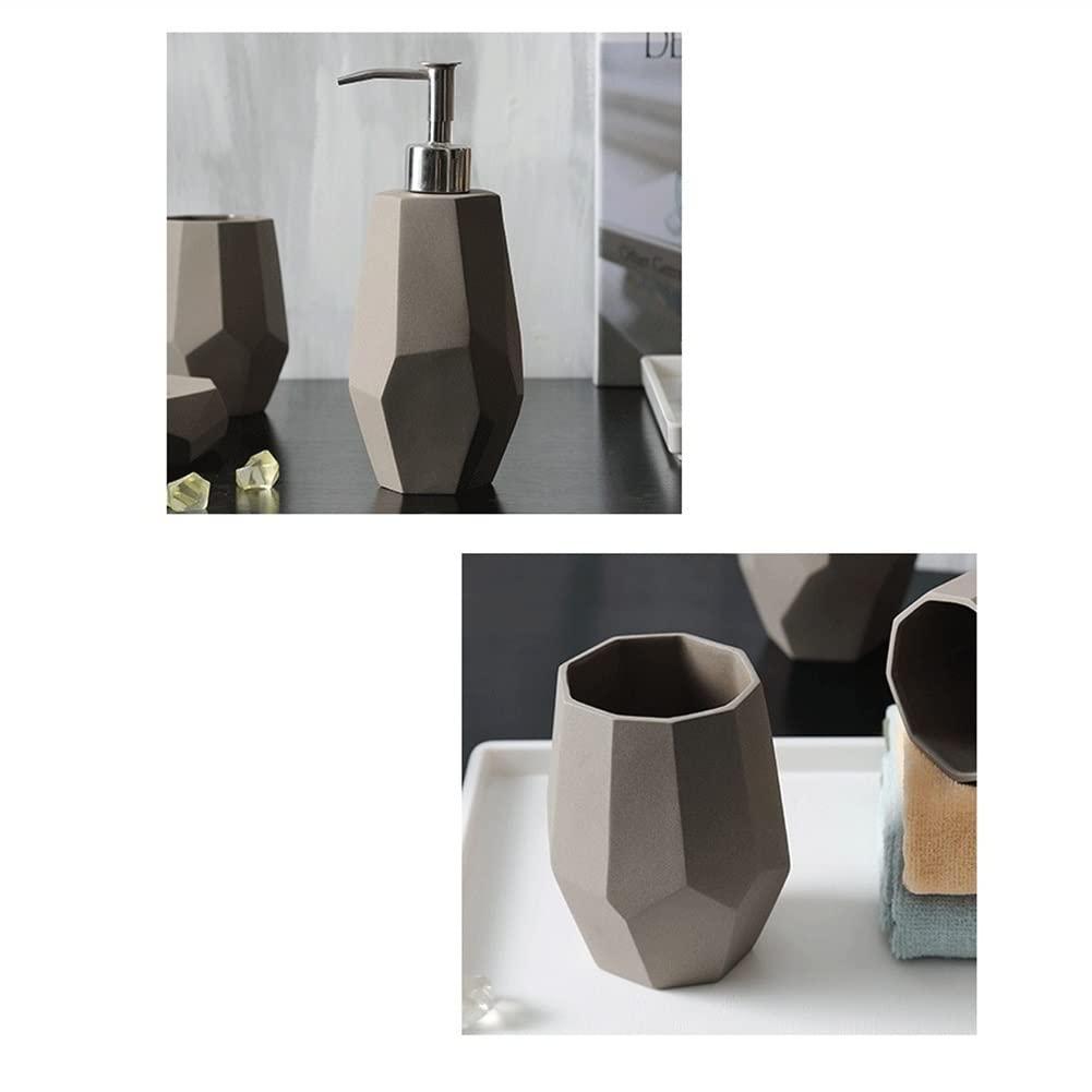 Yalych Liquid Dispencer Container Soap Dispenser Set Household Ceramic Soap Dispenser Wash Mouth Cup Storage Soap Tray Toothbrush Cup Bathroom Five-Piece Set Pump-Bottles Dispensers (A b) Bathroom accessorie