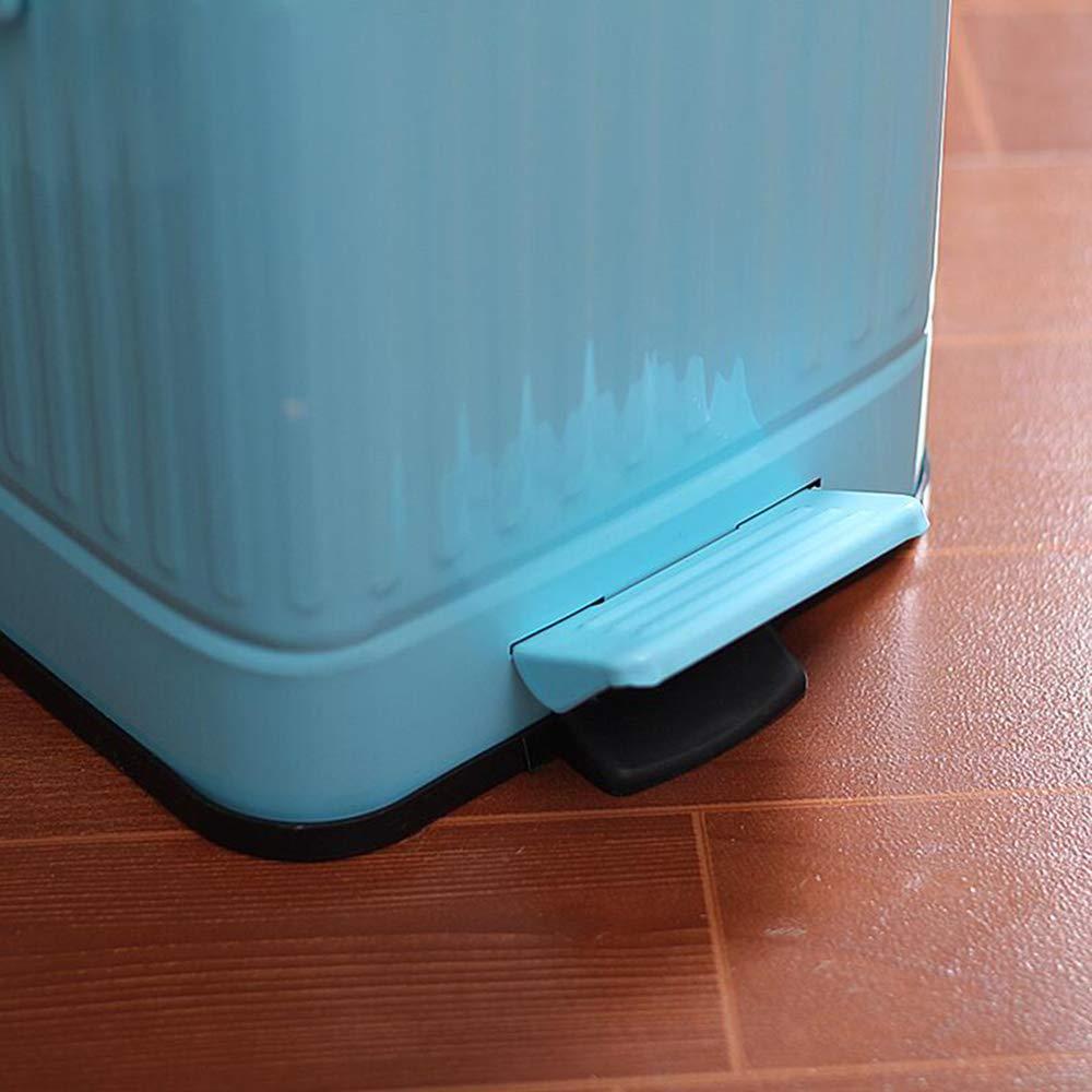 YKLL YKLL Trash Can Retro Metal Step Trash Can Wastebasket,steel Foot Pedal Garbage Trash Can,square Waste Bin With Inner Bucket For Bathroom Powder Room Kitchen Trash Bin (Blue 12L)