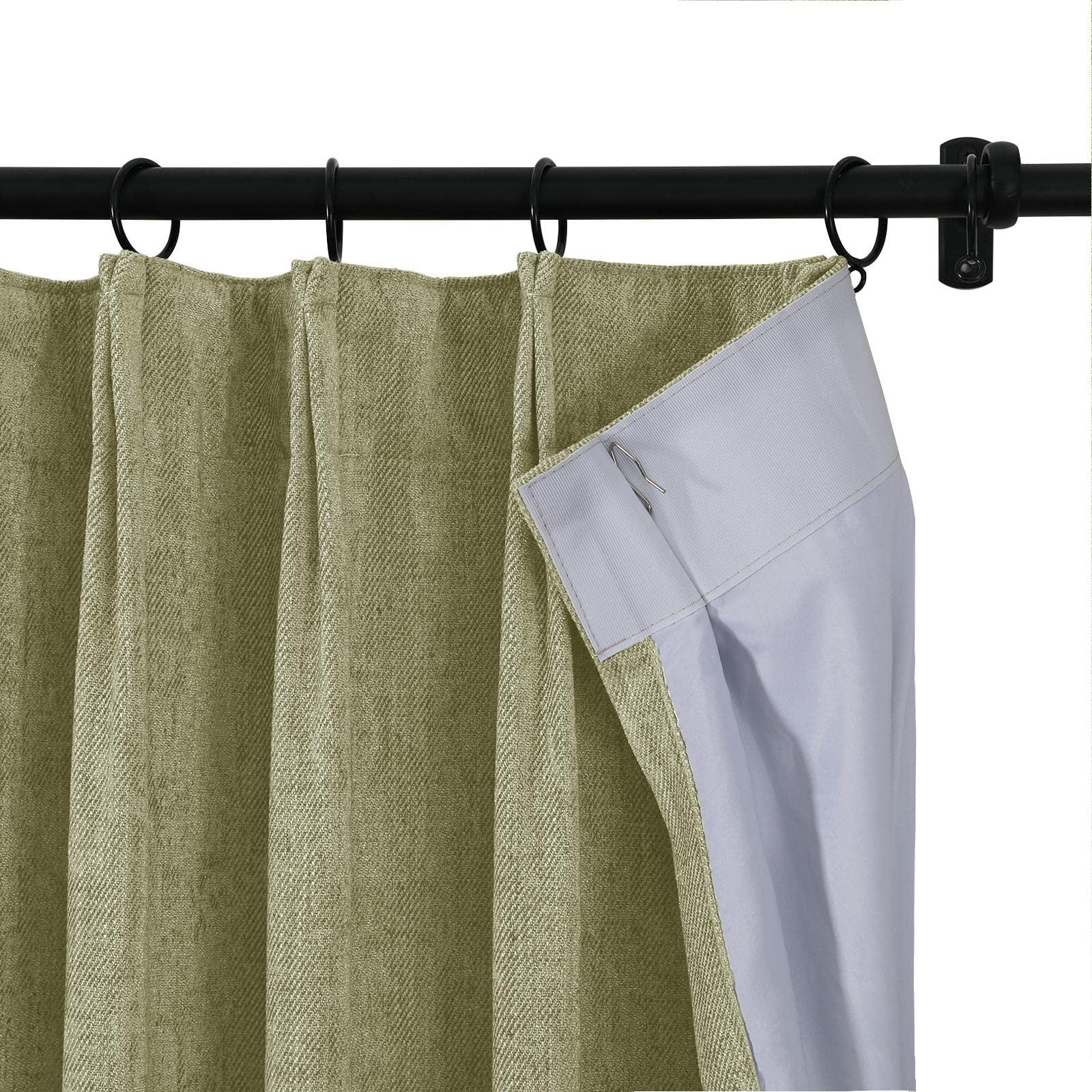ChadMade ChadMade Chenille Curtain 84 Inches Long Room Darkening Curtain Thermal Insulate Window Treatment Double Pleated Header Draprey, Pale Khaki 50W x 84L, 1 Panel, Tino Collection