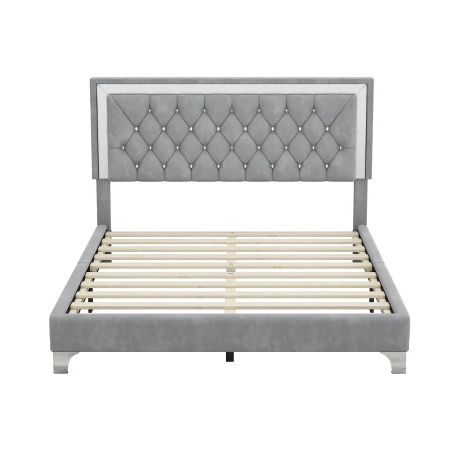 TUUOUY TUUOUY Bedroom Padded Bed with LED Lights, Single Bed, Double Bed, Adult and Teen beds, with Soft backrest, Platform Bed Bed Frame, DH001