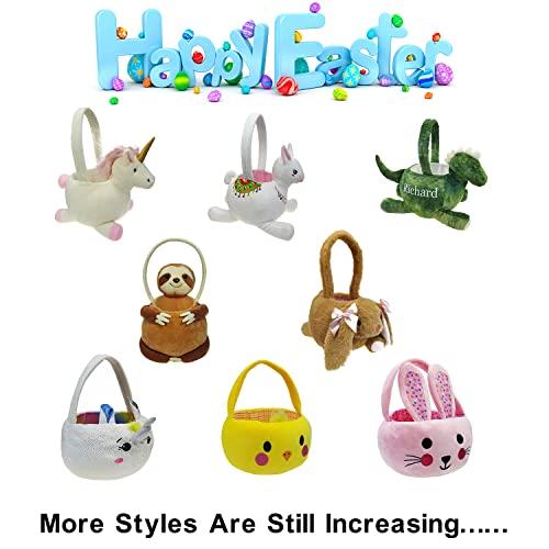 YOUBEMAGIC YOUBEMAGIC Personalized Plush Easter Dinosaur Basket Easter Egg Hunting Basket Easter Basket with Embroidery Name(Green Dinosaur Basket with Customization)