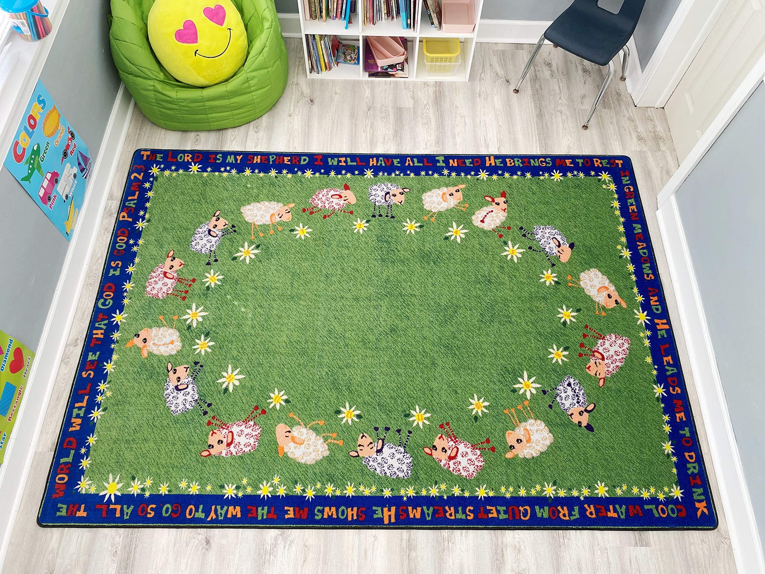 Kid Carpet Kids Carpet Little Lambs of God Sunday School Rug 6\' x 8\'6\" Rectangle Perfect for Church Nursery or Religious Classroom | Carpets for Kids | Area Rug for Kids Bedroom Playroom Baby Toddler Children