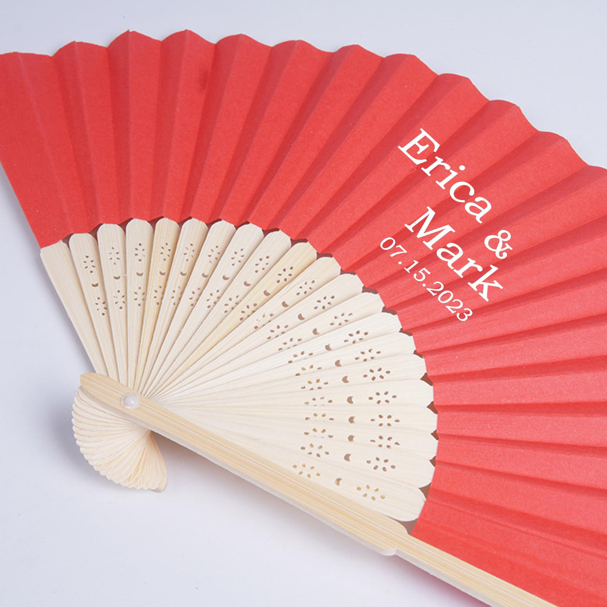 DFDG 95PCS Black Personalized Folding Hand Fans Bulk Customized Hand-held Paper Fans for Birthday Party, Wedding and Home Decoration Personalized Custom Hand-held Fans for Guests