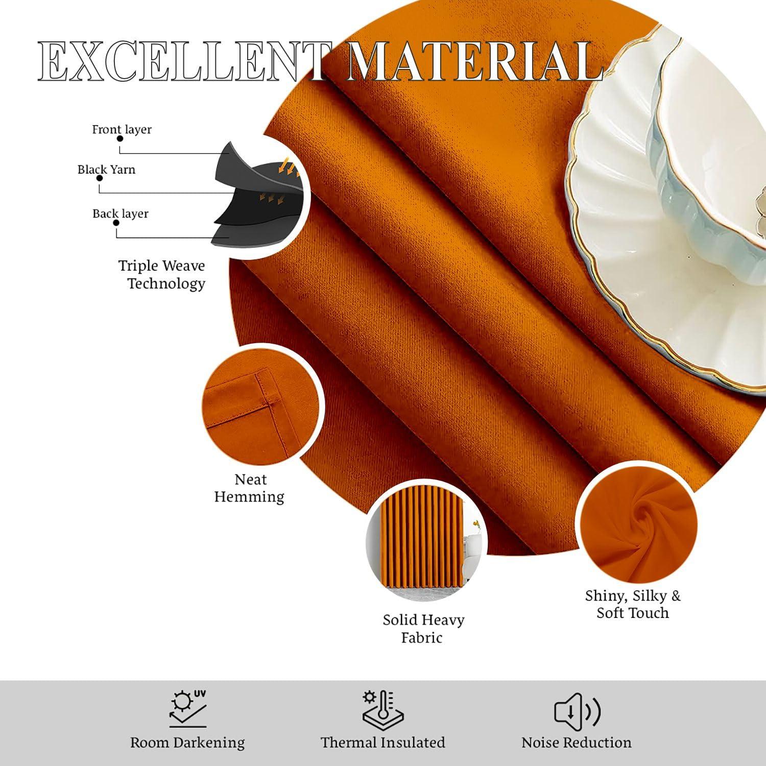 Homi Drapes Homi Drapes Tab TOB Brunt Orangeout Curtains Thermal Insulated Room Darkening Window Treatments Drapes for Home Set of 2 Panels, Tiebacks (Brunt Orange, 72"x108")