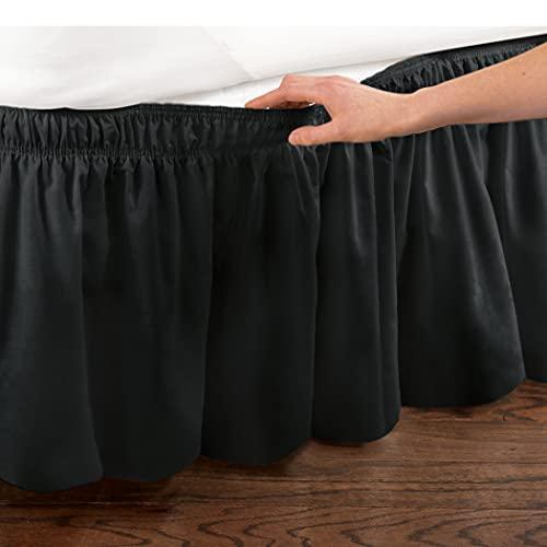 Collections Etc Collections Etc Wrap Around Bed Skirt, Easy Fit Elastic Dust Ruffle, Black, Queen/King