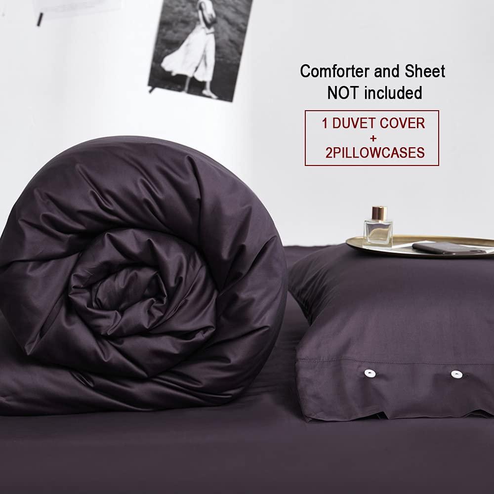 EAVD EAVD Modern Style Dark Purple Duvet Cover King Soft Cotton Reversible Purple Bedding with 2 Button Pillowcases Luxury Solid Color Dark Purple Comforter Set with Zipper Closure