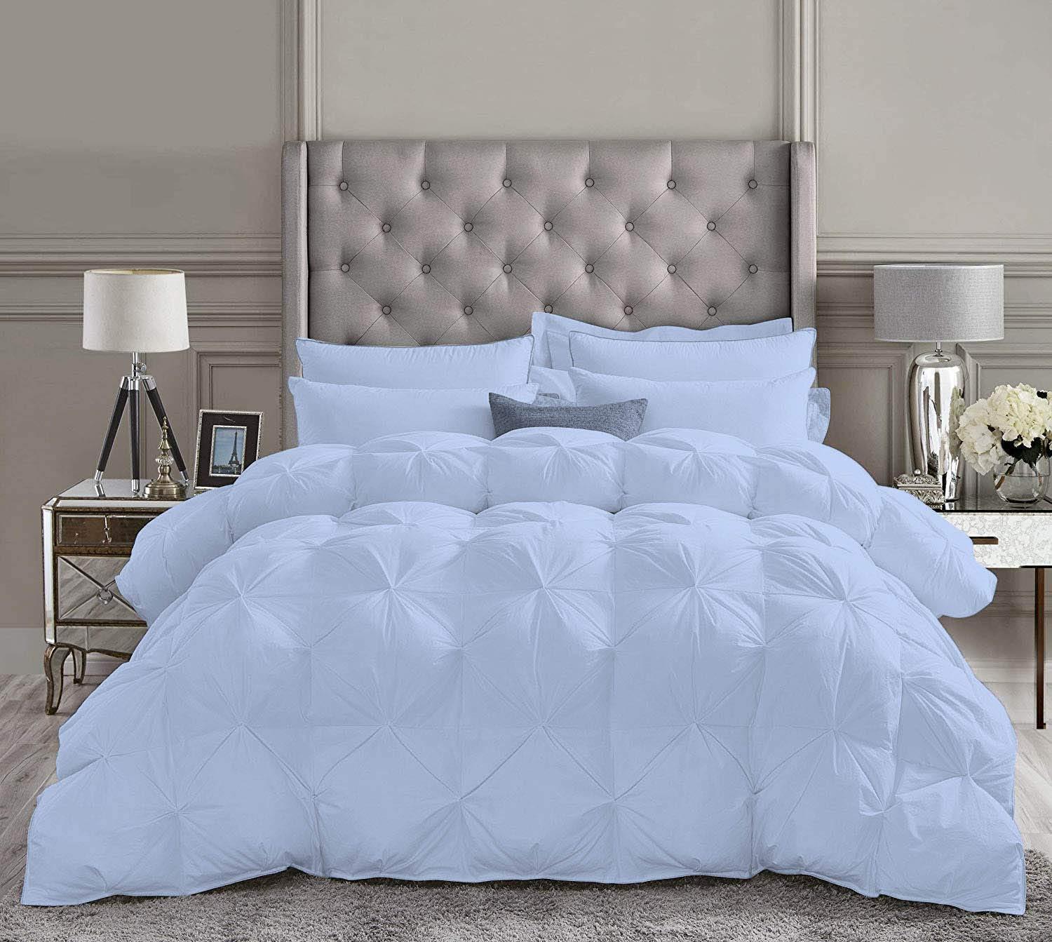 Glamour Bedding Glamour Bedding Warm 500 GSM Sky Blue 5 Pieces Pinch Pleated Super King Size Comforter Set (Comforter + 4 Pillowcases) 800 Series Egyptian Cotton Duvet Insert