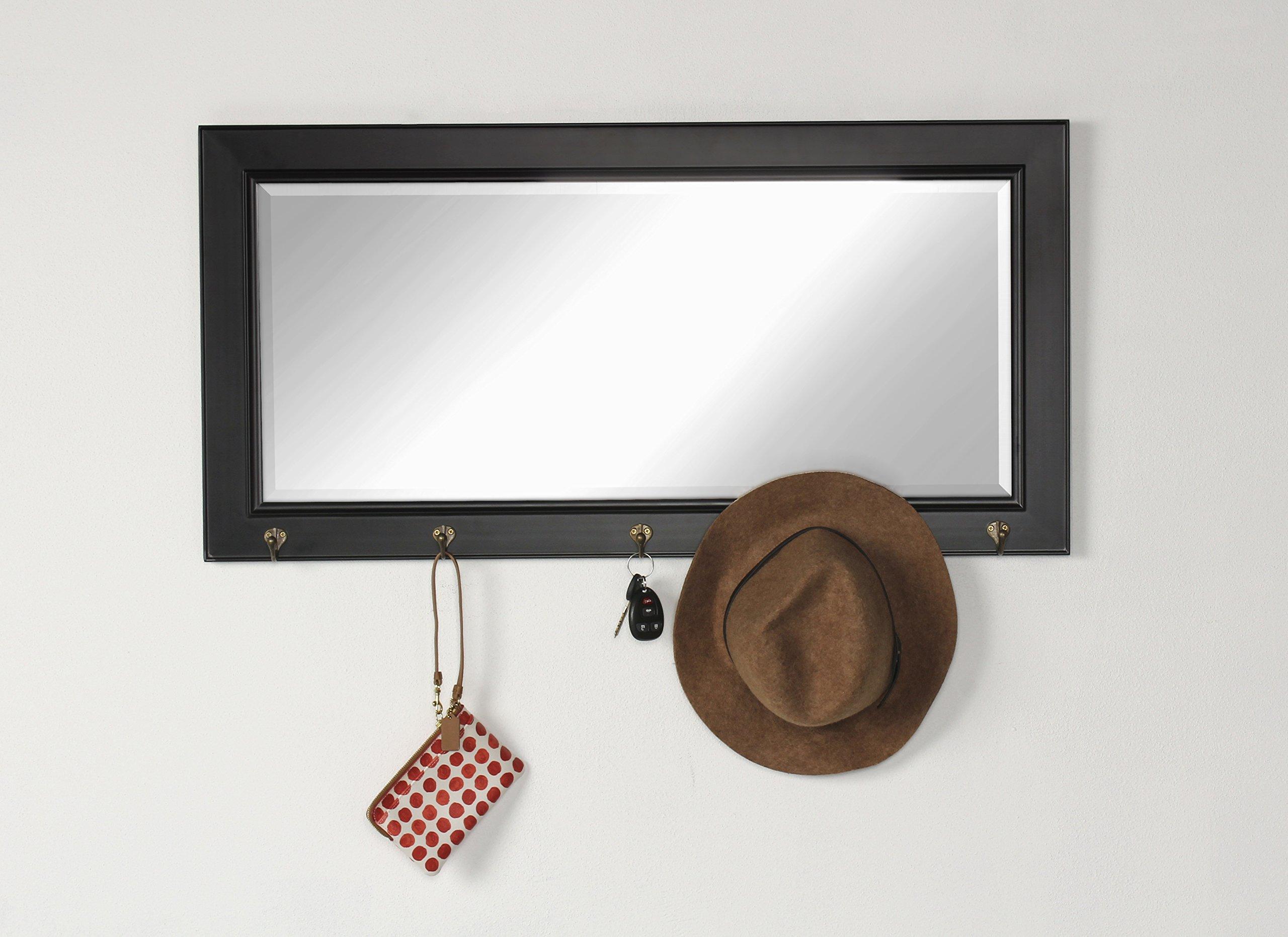DesignOvation DesignOvation Kate and Laurel Pub Mirrors with 5 Metal Hooks, Black