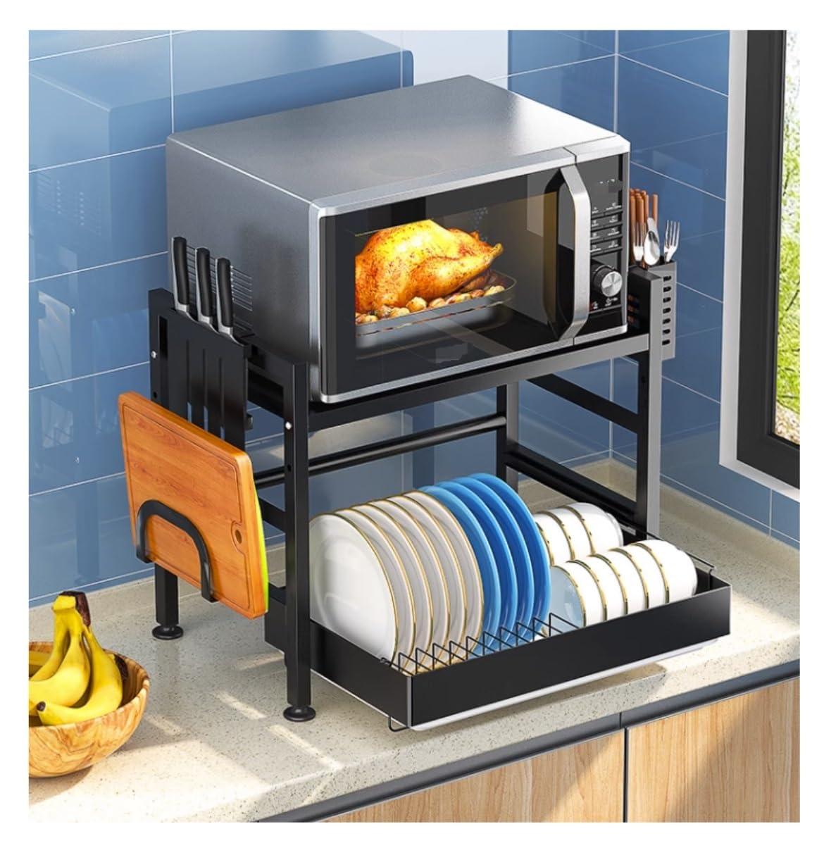 EVXOIJM EVXOIJM Microwave Stand Microwave Oven Rack Microwave Rack 2 Tier Microwave Oven Rack Carbon Steel Microwave Stand Spice Organizer Shelf Kitchen Storage Rack Microwave Shelf Microwave Stand Shelf