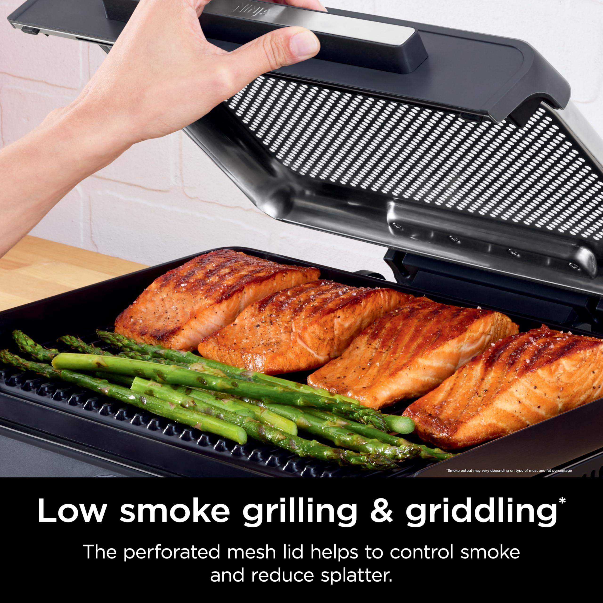 Ninja Ninja Griddle and Indoor Grill, 14, Electric Grill, For Steak, Burgers, Salmon, Veggies, and More, Pancake Griddle, Nonstick, Dishwasher Safe, 500F, Even Cooking, Silver, GR101