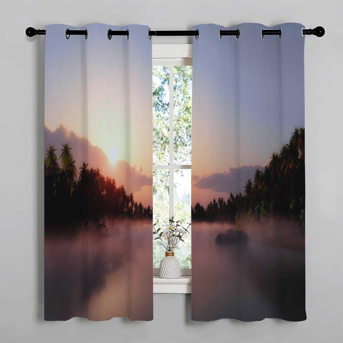 YANFENQI YANFENQI Sound Proof Room Divider Landscapes Sunset Night Scenery Japanese Sliding Door Curtain Wall 55Inch Width by 72Inch Length,2 Panels
