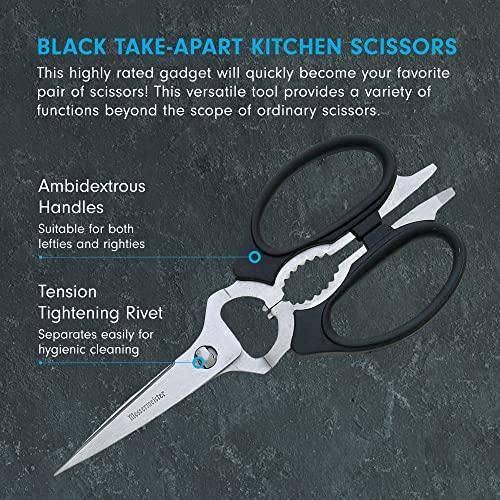 Messermeister Messermeister 8-Inch Take-Apart Kitchen Scissors, Black - Includes Screwdriver, Nut Cracker, Jar Lid Opener/Gripper, Bottle Opener & Bone + Twig Cutter - Suitable for Lefties & Righties