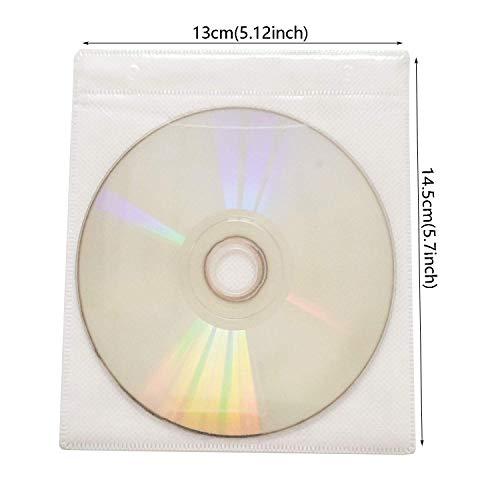 HAPPYLIVE SHOPPING 100 Pack Premium CD DVD Sleeves,Thick Non-Woven Material Double-Sided Refill Plastic Sleeve for CD and DVD Storage Binders Disc Case (White)