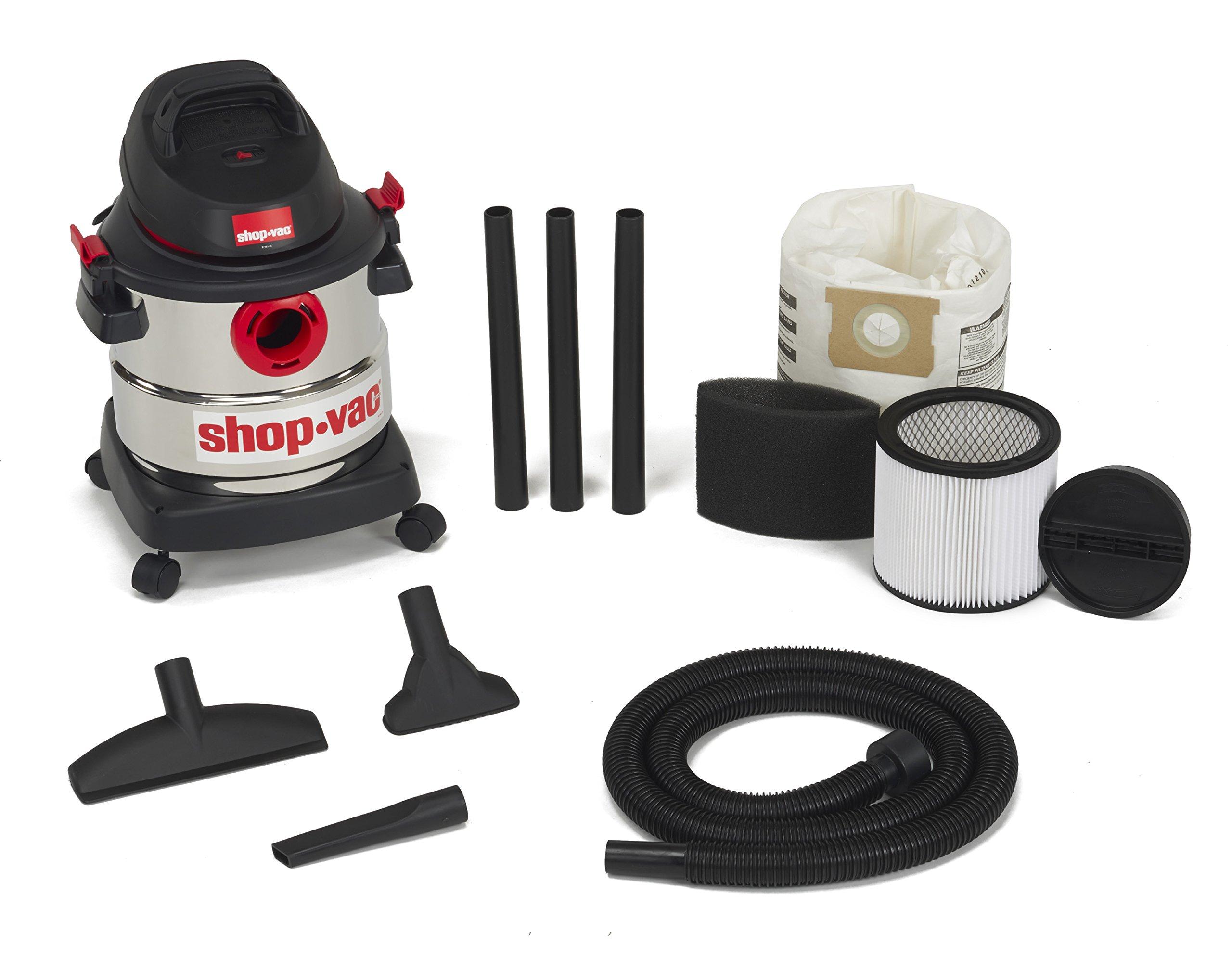Shop-Vac Shop-Vac 5989300 Stainless Steel Wet Dry Vacuum 4.5 Peak HP Stainless Steel Wet Dry Vacuum, 1.25 Inch Diameter x 7 Foot Hose, 6 Ft Cord Length, Ideal for Jobsite, Garage, Car & Workshop