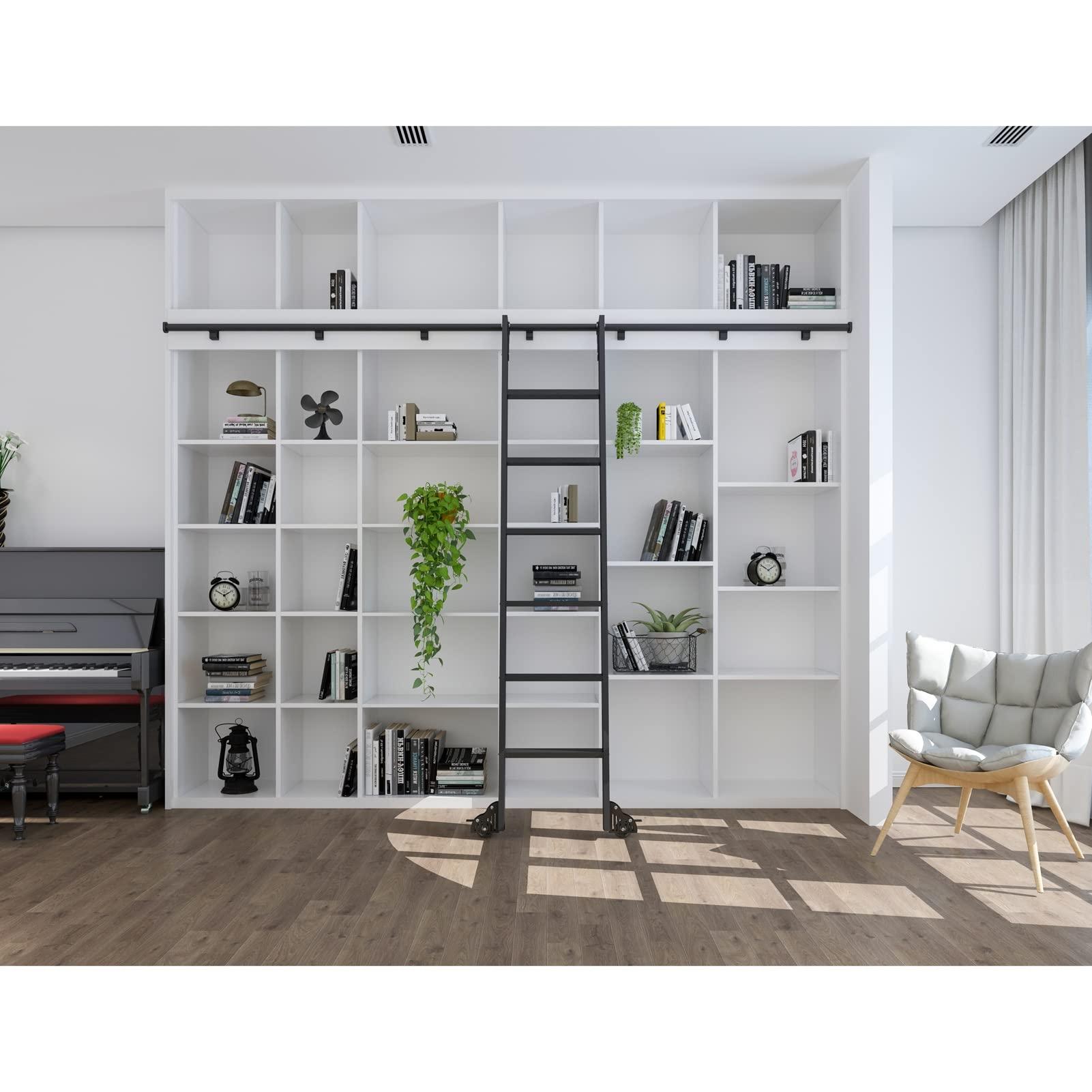 HONGKEFIT Sliding Library Ladder Hardware Black Track Kit, Hook on Tensible Rolling Ladder Hardware Library Sliding Ladder 3.3ft-26.2ft Track/Rail(No Ladder), Limited to Ladder Thickness 2.5cm (Size : 13ft/400