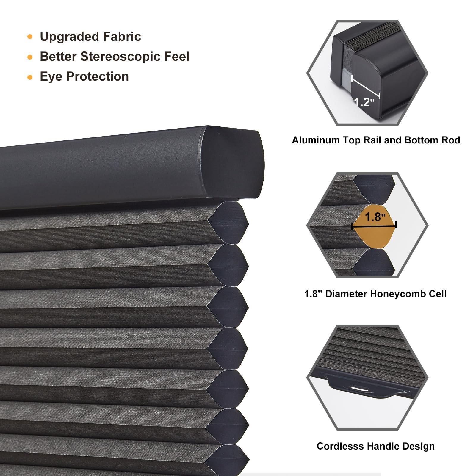 Persilux Persilux Custom Cellular Shades Cordless 100% Blackout Blinds for Windows (Black, 91" W x 86" H) 1.8" Single Honeycomb Window Blinds Thermal Insulated Room Darkening Shades for Windows, Home, Bedroom