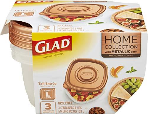 Glad GladWare Home Tall Entree Food Storage Containers, Large Square Holds 42 Ounces of Food, 3 Count Set - 6 Pack | With Glad Lock Tight Seal, BPA Free Containers and Lids (18 Total Containers)
