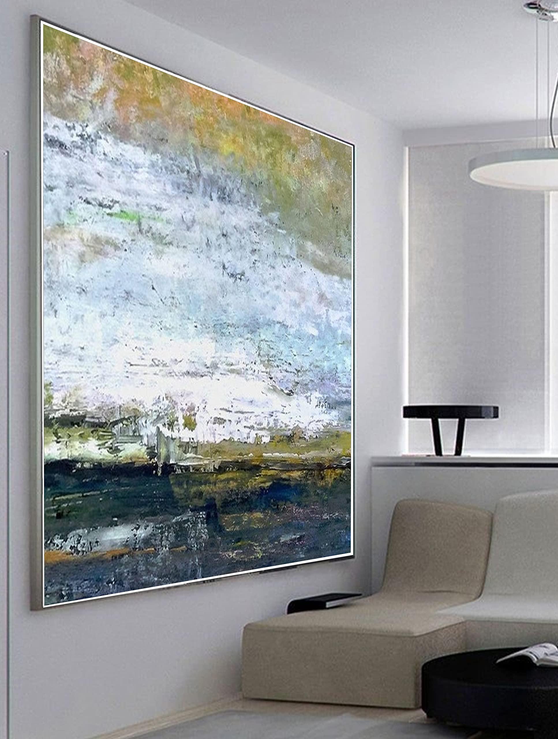 HomeLoft Basics Large black and white abstract painting On canvas black and white minimalist art green abstract painting Oversized Modern Abstract Painting 60x60 inch